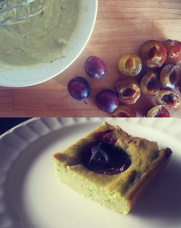 Empty the Fridge -  Friday market find 1 - Grieslmeeltaart met pruimen en kardemon