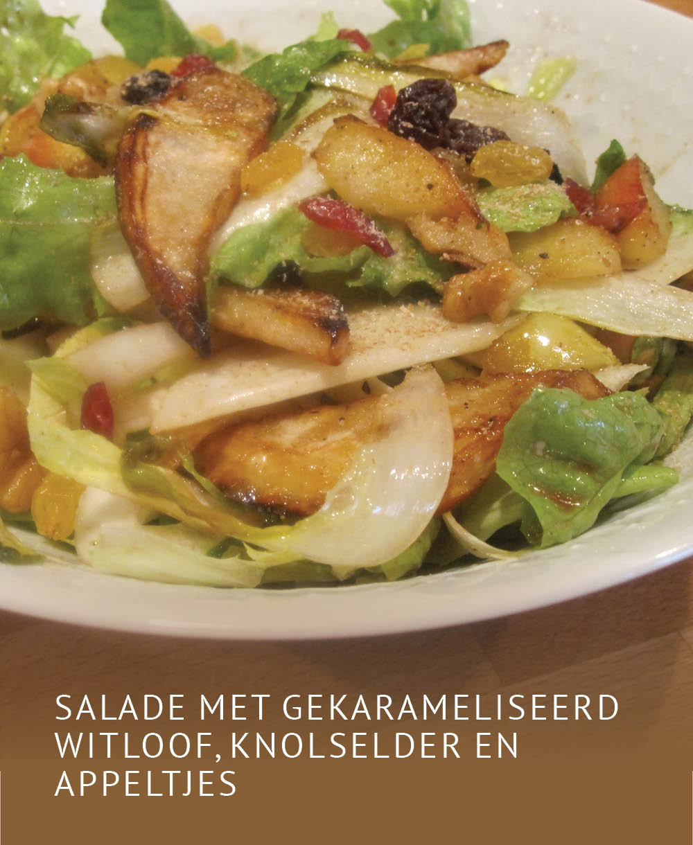Empty the Fridge - Salade met gekarameliseerd witloof knolselder en appeltjes
